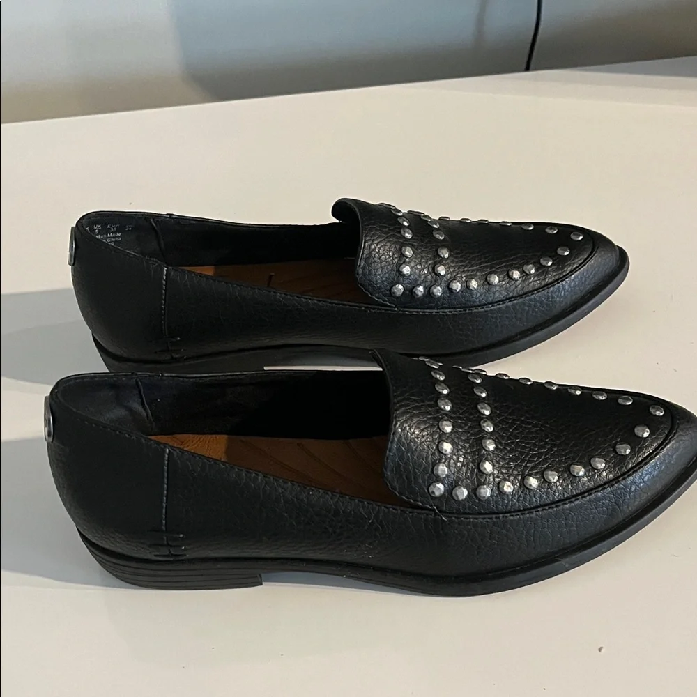 Blowfish Harper Black Loafers with Silver Studded Slip on Vegan Loafers Size 7.5